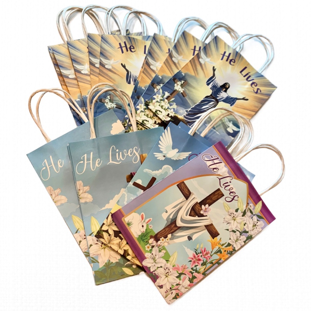 Lot of 16 Easter Gift Bags Wrapping Resurrection Sunday Jesus He Lives 11 inches